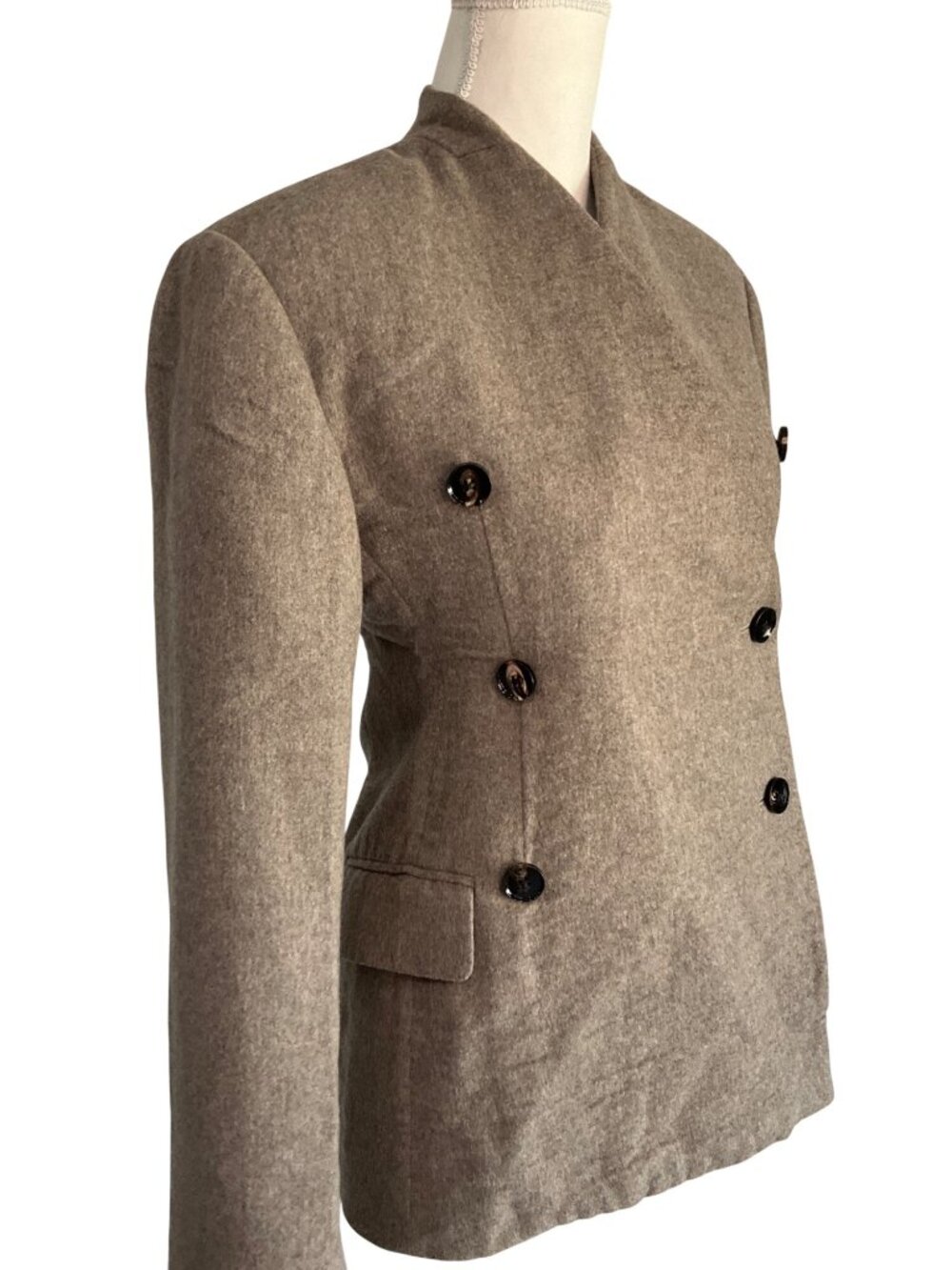 Co Sculptural Collarless Jacket in Oatmeal Small Womens Wool Blazer - Picture 7 of 16